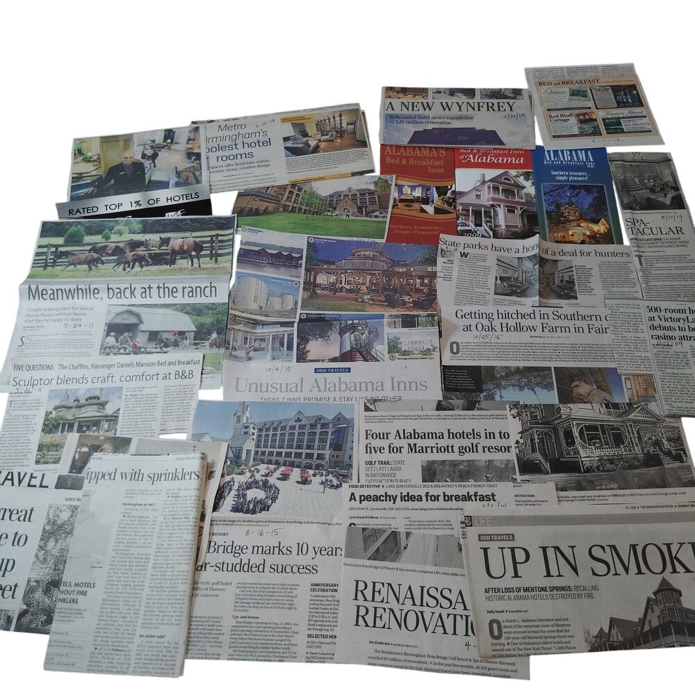 Vintage Alabama Hotels Travel Ephemera Collection - Newspaper Clippings & Ads